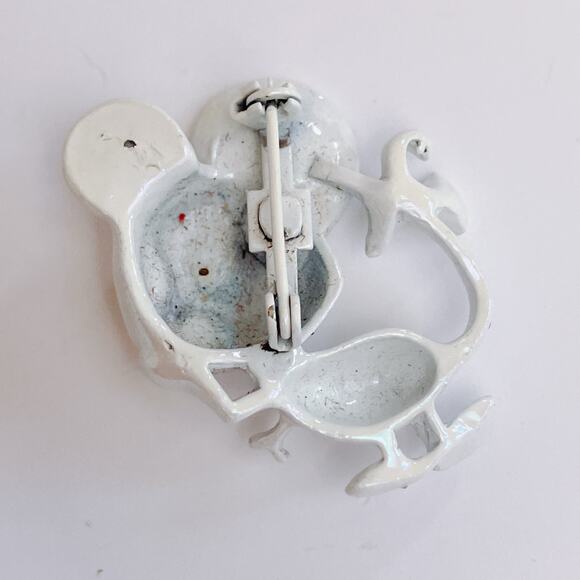 Mid Century Enamel Mouse Brooch White Iridescent Figural 1950s Pin Vintage - Picture 6 of 6
